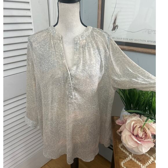 ROSE OLIVE Womens Tunic Beige Abstract Print Sheer Relaxed Boho Neutral | 1X - Picture 1 of 10